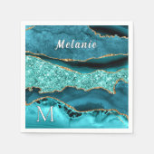 Aquamarine Blue-Gold-Napkins mit Individuelle Name Serviette (Vorderseite)
