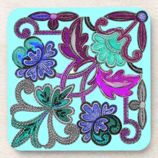 AQUAMARINE BLUE GREEN LILA LACE BLUME GETRÄNKEUNTERSETZER (Vorderseite)