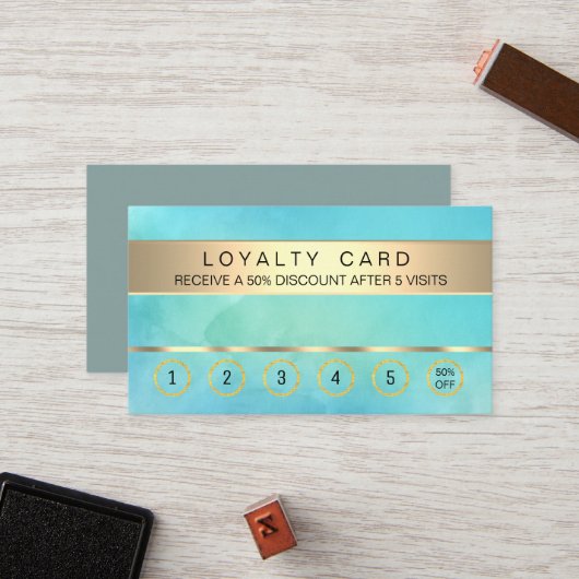 Aquamarine Blue Loyalty Card Salon Makeup Künstler Treuekarte (Vorderseite/Rückseite Beispiel)