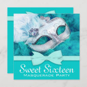 Aquamarine Blue-Masquerade-Party Einladungen (Vorne/Hinten)