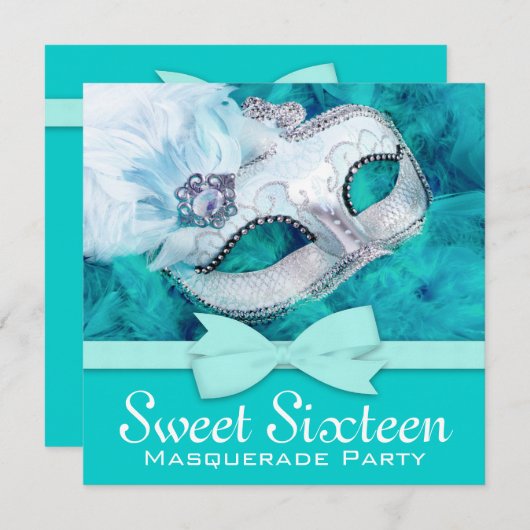 Aquamarine Blue-Masquerade-Party Einladungen (Vorne/Hinten)