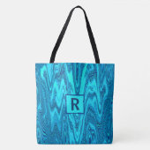 Aquamarine Blue Ocean Waves Abstrakt Monogram Init Tasche (Vorderseite)