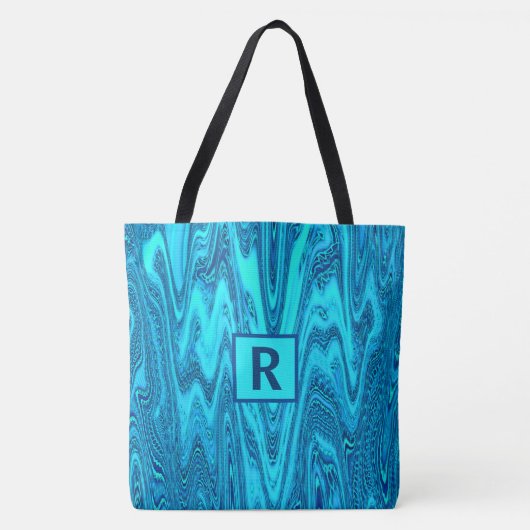 Aquamarine Blue Ocean Waves Abstrakt Monogram Init Tasche (Vorderseite)