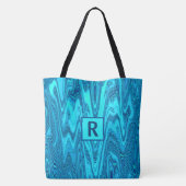 Aquamarine Blue Ocean Waves Abstrakt Monogram Init Tasche (Rückseite)