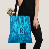 Aquamarine Blue Ocean Waves Abstrakt Monogram Init Tasche (Von Nahem)