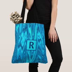Aquamarine Blue Ocean Waves Abstrakt Monogram Init Tasche
