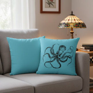 Aquamarine Blue Octopus Throw Pillow Kissen