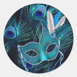 Aquamarine Blue Peacock Masquerade Party Stickers