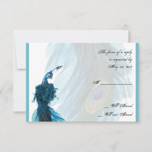 Aquamarine Blue Peacock Plume Response Card RSVP Karte (Vorderseite)