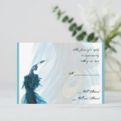 Aquamarine Blue Peacock Plume Response Card RSVP Karte (Stehend Vorderseite)