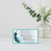 Aquamarine Blue Peacock Plume Wedding Platzkarte (Stehend Vorderseite)