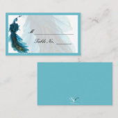 Aquamarine Blue Peacock Plume Wedding Platzkarte (Vorne/Hinten)
