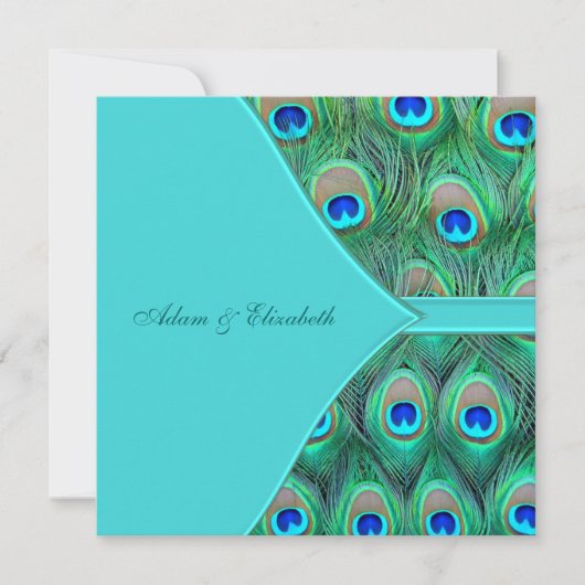 Aquamarine Blue Peacock Wedding Einladung (Vorderseite)