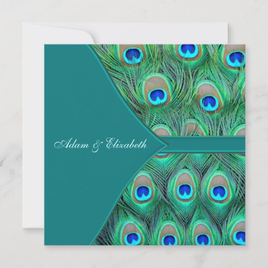 Aquamarine Blue Peacock Wedding Einladung (Vorderseite)