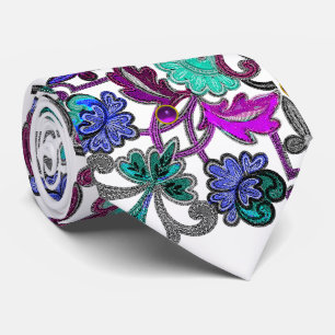 AQUAMARINE BLUE PURPLE BLUMEN, GEMSTONES KRAWATTE