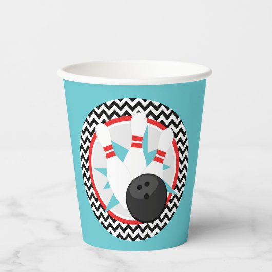 Aquamarine Blue Retro Bowling Paper Cups Pappbecher (Vorderseite)
