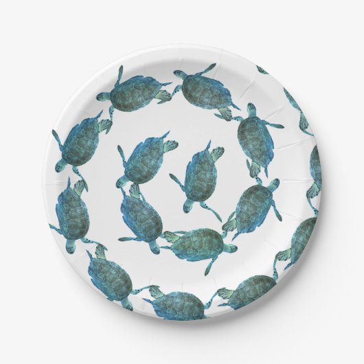Aquamarine Blue Sea Turtles Ocean Eleganter Strand Pappteller (Vorderseite)