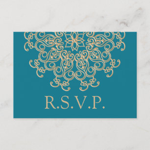 AQUAMARINE BLUE UND GOLD INDIAN RESPONIT RSVP CARD KARTE