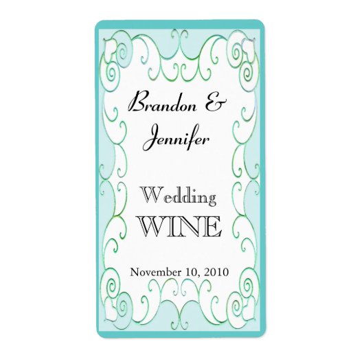 Aquamarine Blüh Wedding Mini Wine Labels (Vorne)