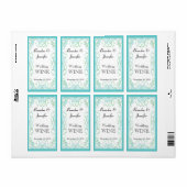 Aquamarine Blüh Wedding Mini Wine Labels (Vorne)