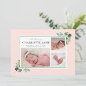 Aquamarine Blume Baby Foto Collage Geburtsankündig Ankündigung (Stehend Vorderseite)