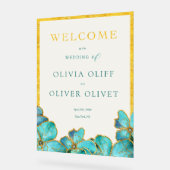 Aquamarine Blume Begrüßung Acrylschild (Winkel)