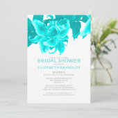 Aquamarine Blume Bridal Dusche Einladungen (Stehend Vorderseite)
