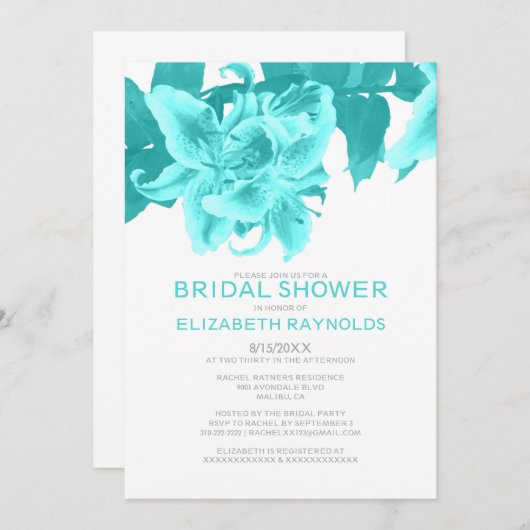 Aquamarine Blume Bridal Dusche Einladungen (Vorne/Hinten)