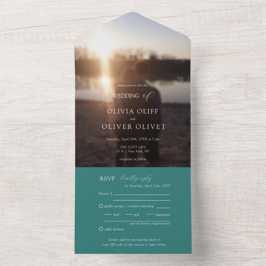 Aquamarine Blume Foto Hochzeit alles in einer Einl All In One Einladung (Innen Boden)