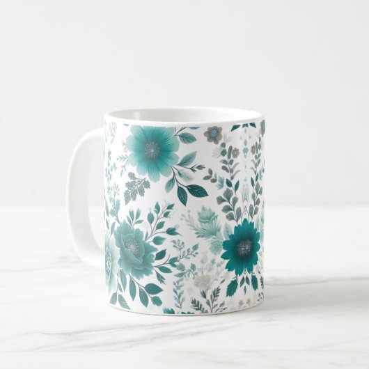 💐 Aquamarine Blume Freude Kaffeetasse (Vorderseite Links)