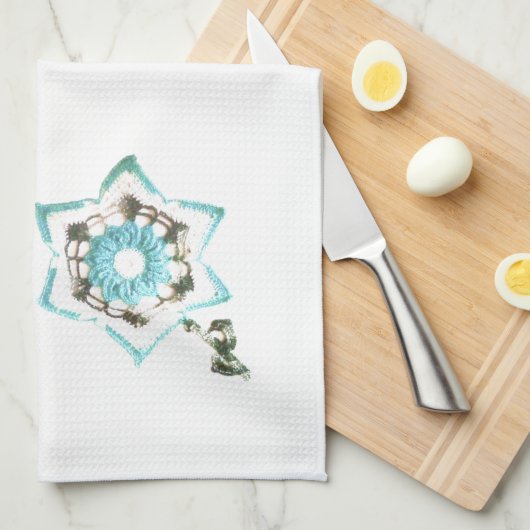 Aquamarine Blume Geschirrtuch (Viertel Falte)