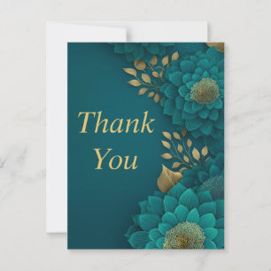 Aquamarine Blume Gold Blätter Dunkel Aquamarin Dan Postkarte