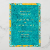 Aquamarine Blume Hochzeit Folieneinladung (Vorderseite)