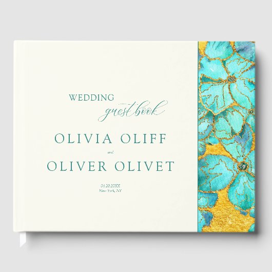 Aquamarine Blume Hochzeit Gästebuch (Vorderseite)