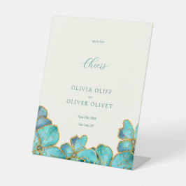 Aquamarine Blume Hochzeit Open Bar Cheers Sockelschild