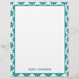 Aquamarine Blume individuelle Name weiß Briefbogen