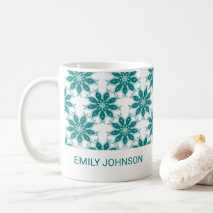 Aquamarine Blume individuelle Name weiß Kaffeetasse