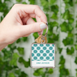 Aquamarine Blume individuelle Name weiß Schlüsselanhänger