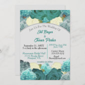 Aquamarine Blume und Rose Hochzeitsfeier Einladung (Vorne/Hinten)