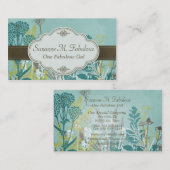 Aquamarine Blumen Brown Striped mit Aufkleber Visitenkarte (Vorne/Hinten)