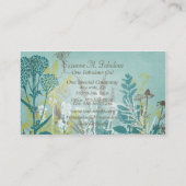 Aquamarine Blumen Brown Striped mit Aufkleber Visitenkarte (Rückseite)