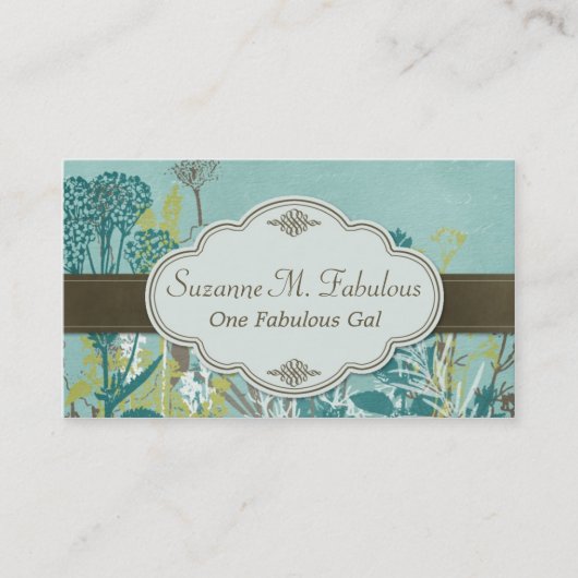 Aquamarine Blumen Brown Striped mit Aufkleber Visitenkarte (Vorderseite)