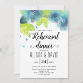 Aquamarine Blumen Hochzeitsessen Probe Einladung (Vorderseite)