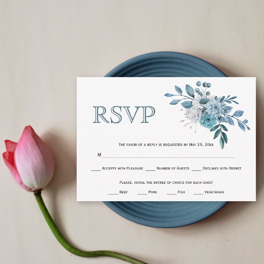 Aquamarine Blumen und Aquarelle RSVP Karte