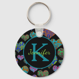 Aquamarine Blumenherzen Anfangsname Monogramm Schlüsselanhänger