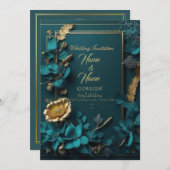 Aquamarine Blumenhochzeit Einladung (Vorne/Hinten)