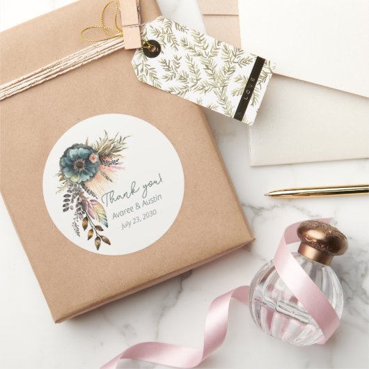 Aquamarine Blumenhochzeit Vielen Dank Runder Aufkleber (Schenken)