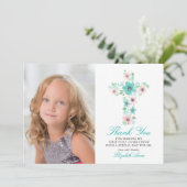 Aquamarine Blumenkreuz Erste Heilige Kommune Viele Dankeskarte (Stehend Vorderseite)