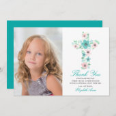 Aquamarine Blumenkreuz Erste Heilige Kommune Viele Dankeskarte (Vorne/Hinten)