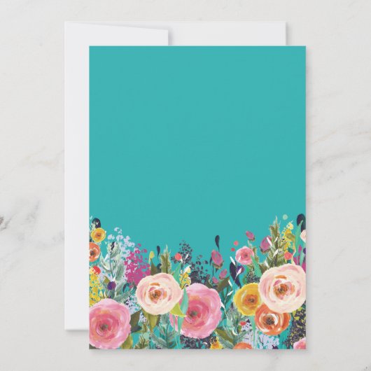 Aquamarine Blumenüberraschung 40. Geburtstag Einla Einladung (Rückseite)